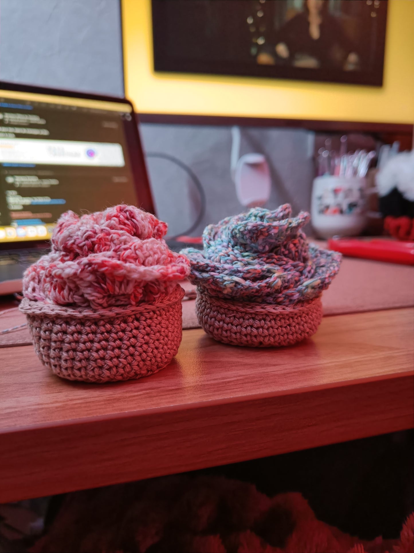 Set de dessous de verre - pot de fleurs - beige et rouge