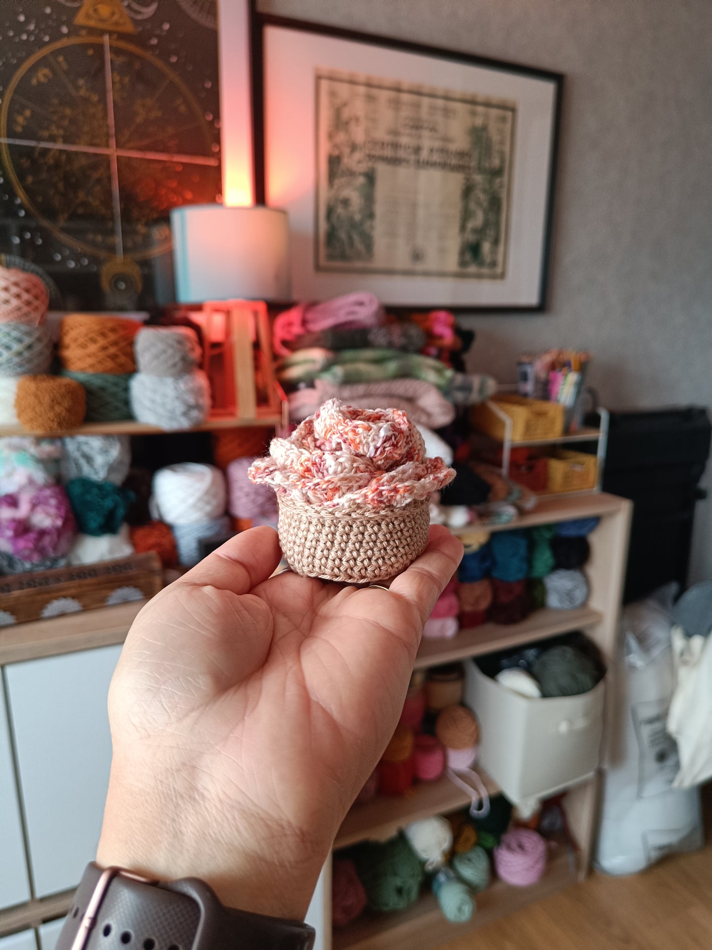 Set de dessous de verre - pot de fleurs - beige et rouge