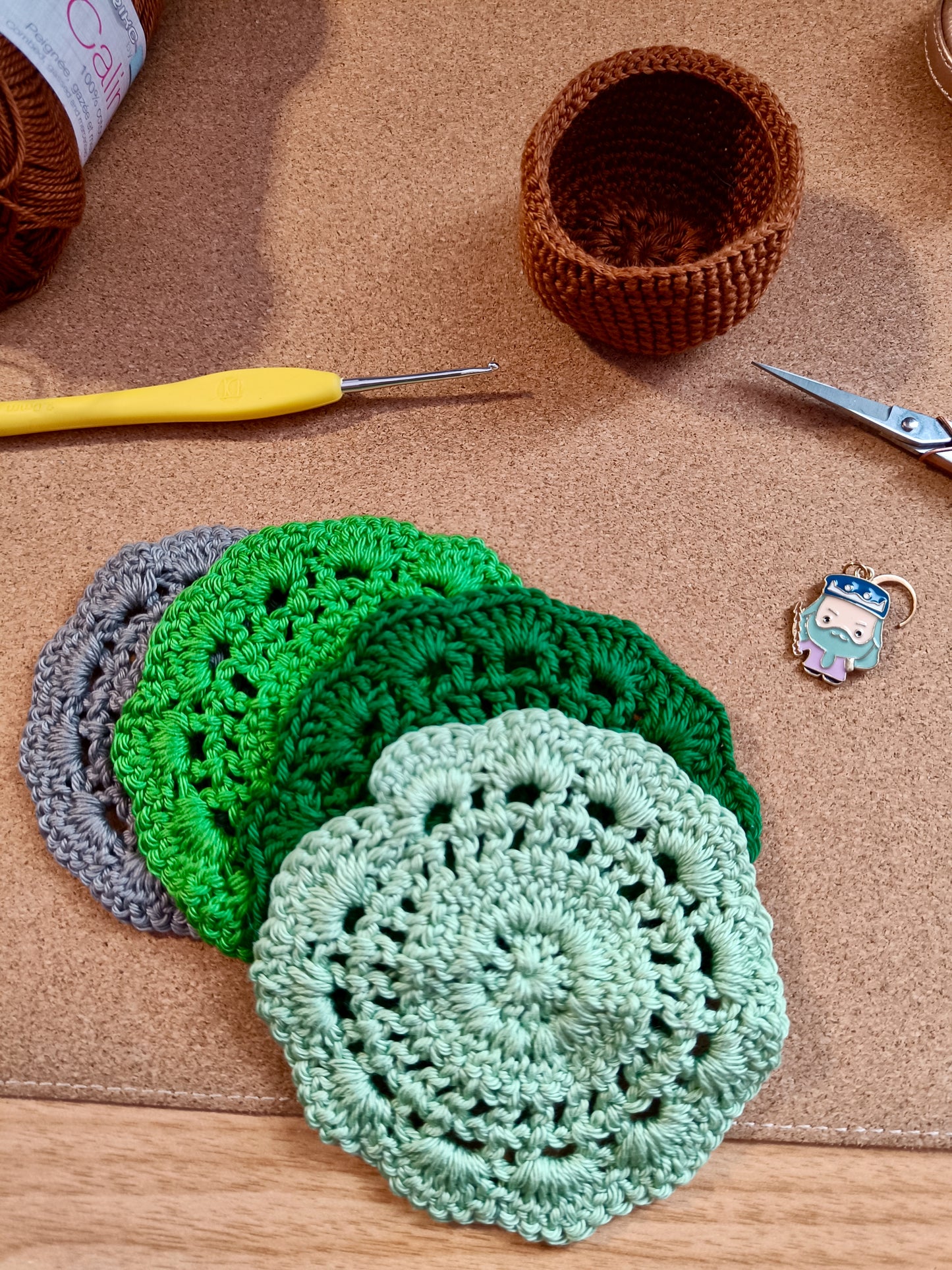 Set de dessous de verre - pot de fleurs - vert foncé