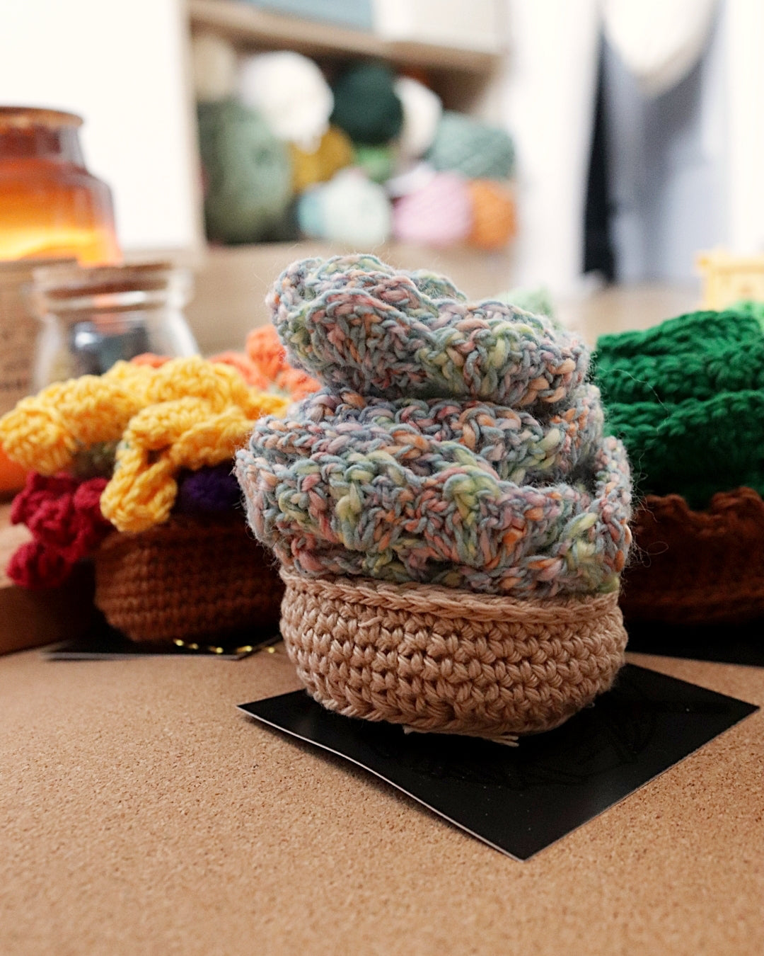 Set de dessous de verre - pot de fleurs - beige et pastel